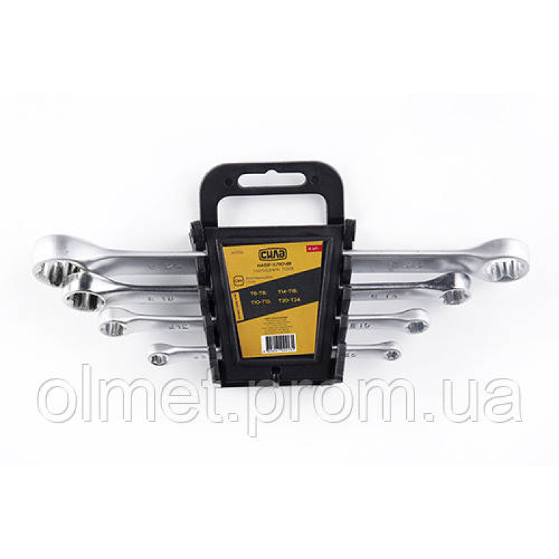 Набір ключів накидних двосторонніх TORX CrV (T6-T8, T10-T12, T14-T18, T20-T24) (4 шт.) СИЛА Набір ключів накидних двосторонніх TORX CrV (T6-T8, T10-T12, T14-T18, T20-T24) (4 шт.) СИЛА