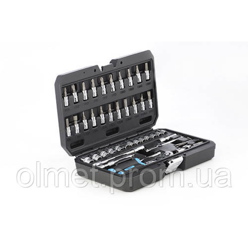 Набір насадок (інструментів) торцевих з тріскачкою CrV 1/4 (90Т) (46 шт.) APRO