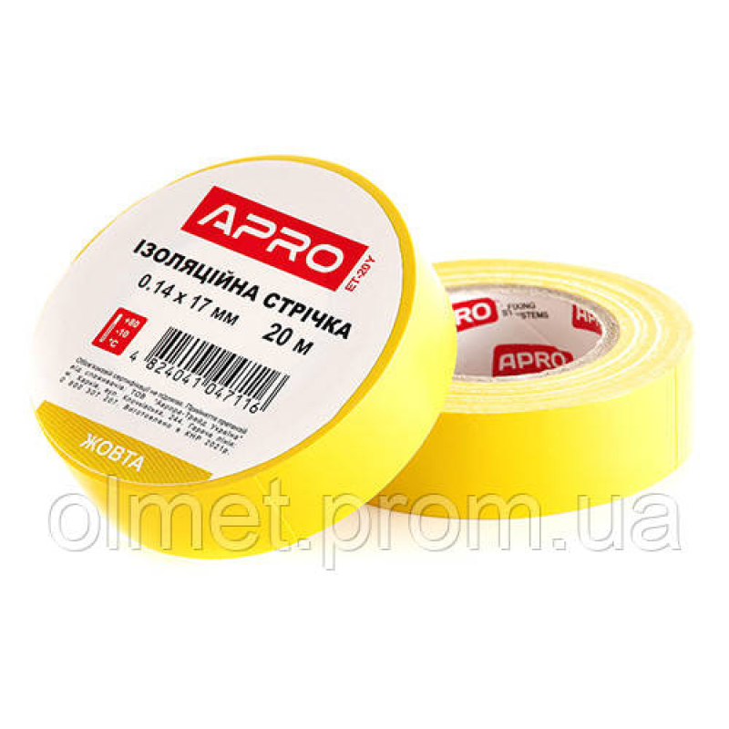 Ізоляційна стрічка жовта 0.14х17мм 20 м (пачка, кратно 10 шт.) APRO Ізоляційна стрічка жовта 0.14х17мм 20 м (пачка, кратно 10 шт.) APRO
