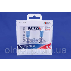 Лампа автомобільна H7 12 V 55 W PX26D SUPER WHITE (ближня/дальня, протитуманна) (світло-блакитний) (2шт) MTA