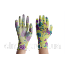 Рукавички з поліуретановим покриттям р8 (зелені садові манжети) ВАСИЛЬКИ СІЛА