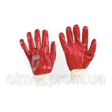 Рукавички з ПВХ-покриттям р10 (червоні манжет без хеддера) СИЛА