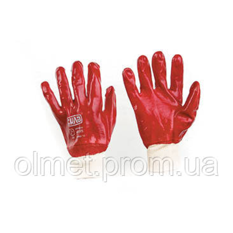 Рукавички з ПВХ-покриттям р10 (червоні манжет без хеддера) СИЛА