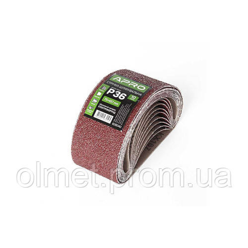 Стрічка шліфувальна нескінченна APRO P36 75×457мм (10 шт.) Стрічка шліфувальна нескінченна APRO P36 75×457мм (10 шт.)