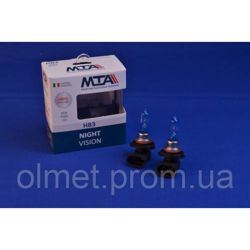 Лампа автомобільна HB3 12 V 65 W P20D NIGHT VISION + 80% (2шт) (ближня/дальня, протитуманна) MTA Лампа автомобільна HB3 12 V 65 W P20D NIGHT VISION + 80% (2шт) (ближня/дальня, протитуманна) MTA