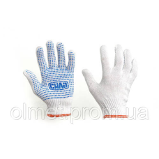 Рукавиці 70/30 з ПВХ точкою р10 (білі + синій ПВХ) Економ СІЛА