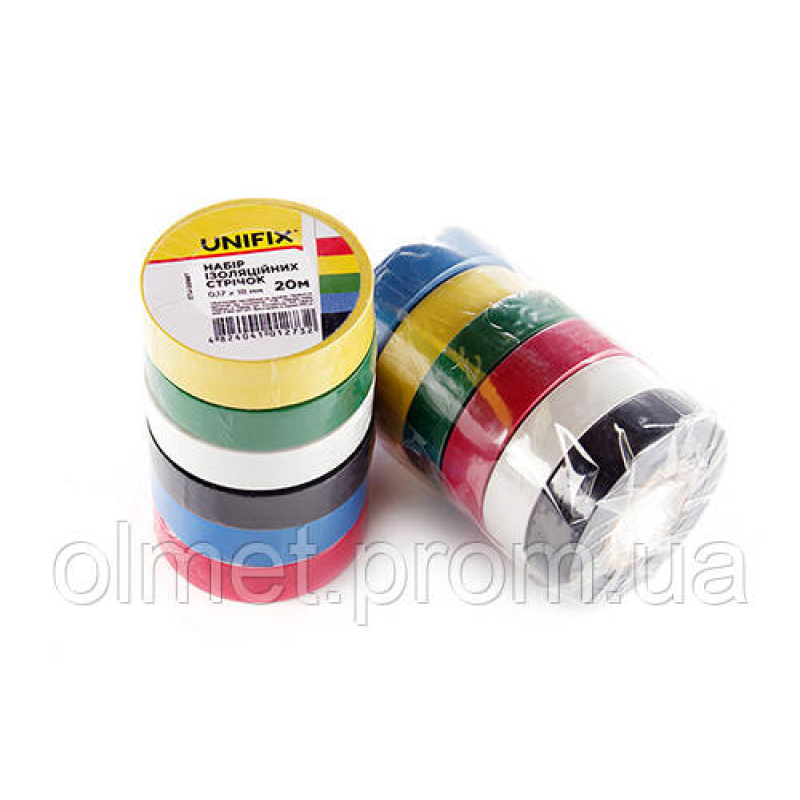 Набір ізолент 0,17 мм*18 мм*25 м чорна, синя, червона, жовта, зелена, біла UNIFIX