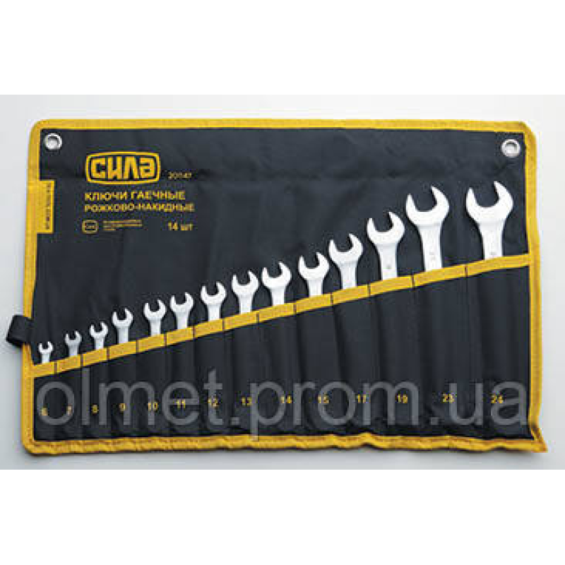 Набір ключів ріжково-накидних у чохлі CrV 6-24 мм (14 шт.) СИЛА