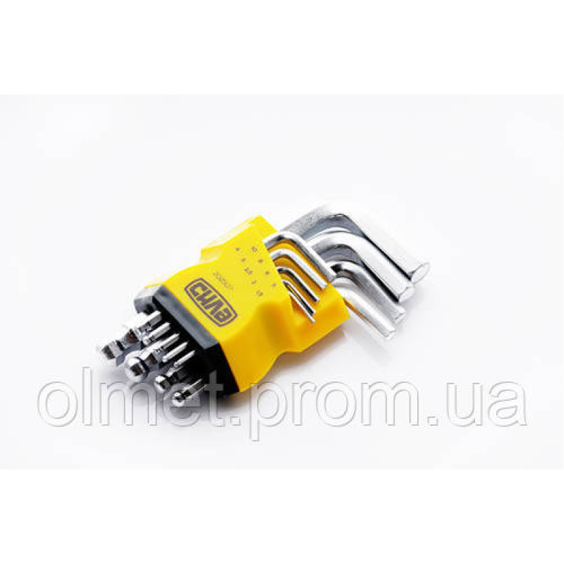 Набір шестигранників 1,5, 2, 2,5, 3, 4, 5, 6, 8, 10 коротких із кульовим наконечником CrV (9 шт.) СІЛА