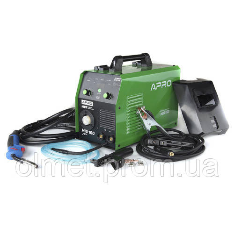 Зварювальний напівавтомат інверторний APRO MIG-160, 20-160А, ял.4 мм, к.0.8-1мм 5 кг 2.5+1.5+3 м (набір кабелів) Зварювальний напівавтомат інверторний APRO MIG-160, 20-160А, ял.4 мм, к.0.8-1мм 5 кг 2.5+1.5+3 м (набір кабелів)