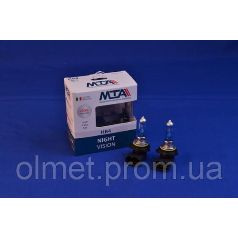 Лампа автомобільна HB4 12 V 55 W P22D NIGHT VISION + 80% (2 шт.) (ближня/дальня, протитуманна) MTA Лампа автомобільна HB4 12 V 55 W P22D NIGHT VISION + 80% (2 шт.) (ближня/дальня, протитуманна) MTA