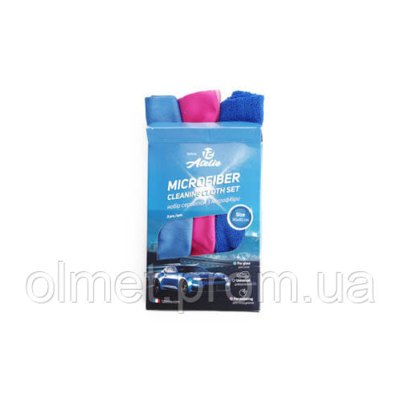 Набір серветок із мікрофібри універсальний 30х40 см (синя, рожева, блакитна) 12 Atelie