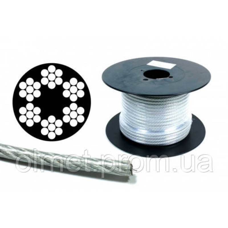 Трос у ПВХ обплетенні оцинкований 8 мм (6+2 мм) DIN 3055 (6x7+FC) бухта 100 м APRO Трос у ПВХ обплетенні оцинкований 8 мм (6+2 мм) DIN 3055 (6x7+FC) бухта 100 м APRO