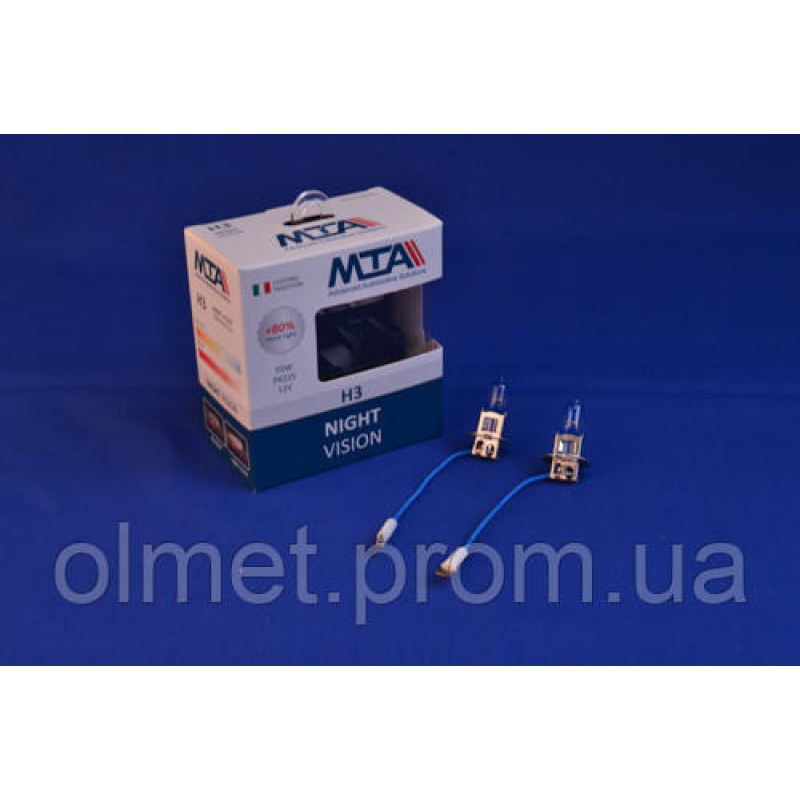 Лампа автомобільна H3 12 V 55 W PK22S NIGHT VISION + 80% (2 шт.) (ближня/дальня, протитуманна) MTA Лампа автомобільна H3 12 V 55 W PK22S NIGHT VISION + 80% (2 шт.) (ближня/дальня, протитуманна) MTA