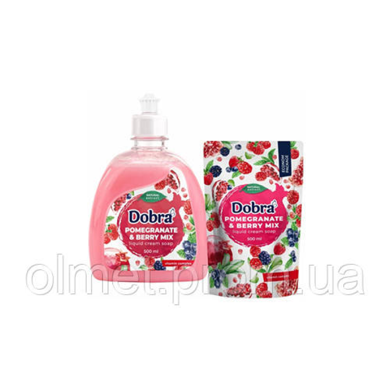 Крем-мило туалетне рідке екопак Dobra Гранат і ягідний мікс 500 мл Крем-мило туалетне рідке екопак Dobra Гранат і ягідний мікс 500 мл