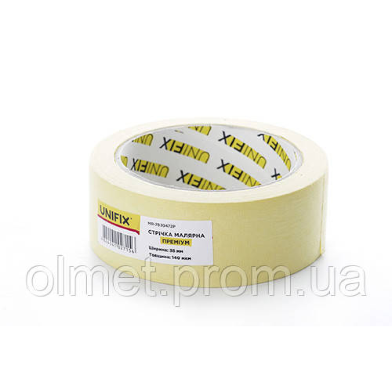 Стрічка клейка малярська MR-7830472P преміум 38 мм*40м UNIFIX Стрічка клейка малярська MR-7830472P преміум 38 мм*40м UNIFIX