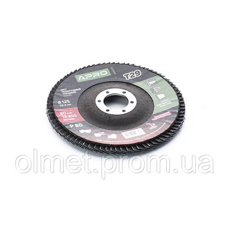Круг пелюстково-торцевий цирконієвий Р80 конус 125 мм (Т29) (КЛТ) APRO Круг пелюстково-торцевий цирконієвий Р80 конус 125 мм (Т29) (КЛТ) APRO