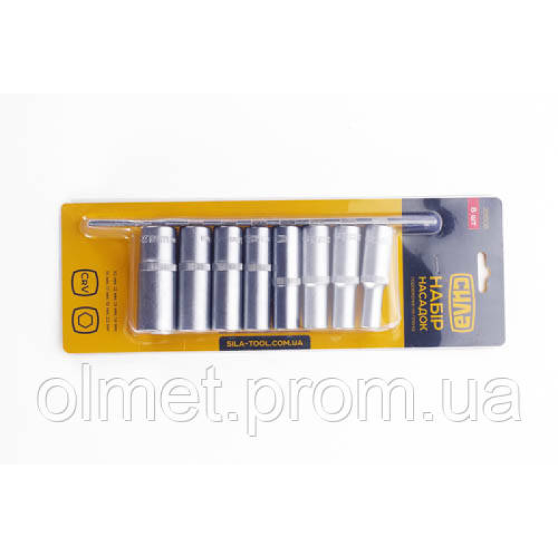 Набір насадок подовжених на планці CrV 1/2 (8 шт.) СИЛА