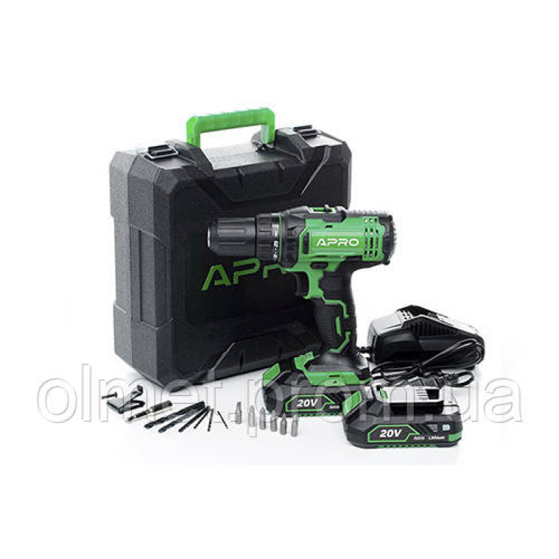Дриль-шурупокрут APRO 20 В, 2 А, 20D, 2 АКБ, ЗП, кейс