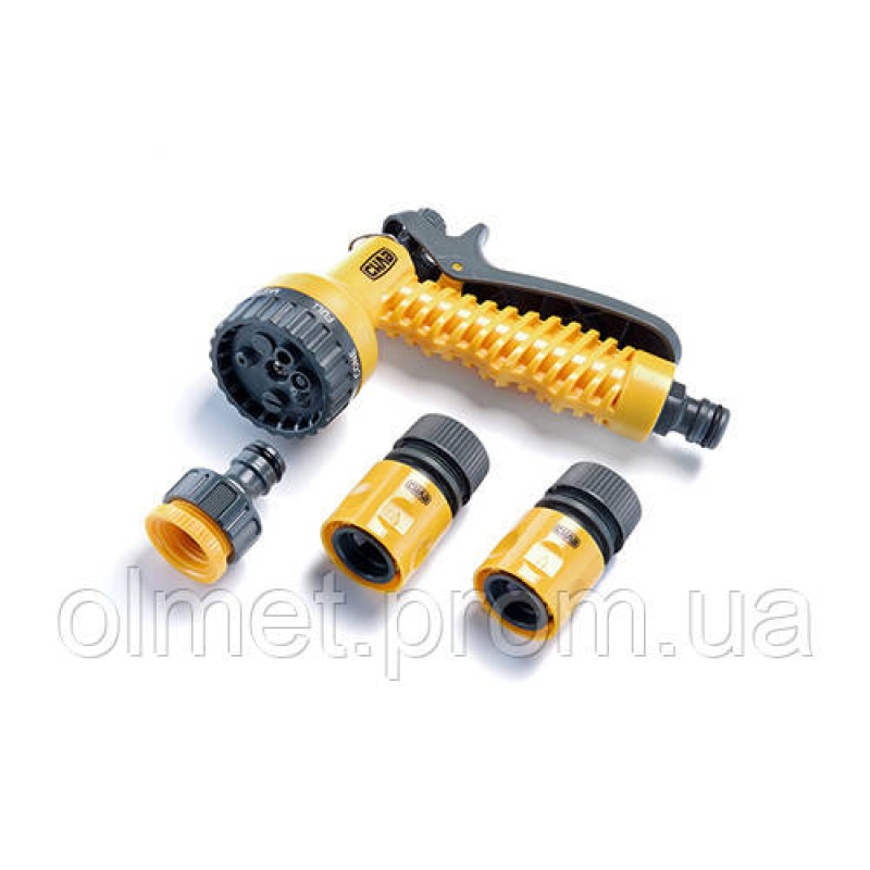 Набір: пістолет-розпилювач 7 режимів, конектори 1/2: 1/2 аквастоп, 1/2, адаптер 1/2+3/4 СИЛА Набір: пістолет-розпилювач 7 режимів, конектори 1/2: 1/2 аквастоп, 1/2, адаптер 1/2+3/4 СИЛА