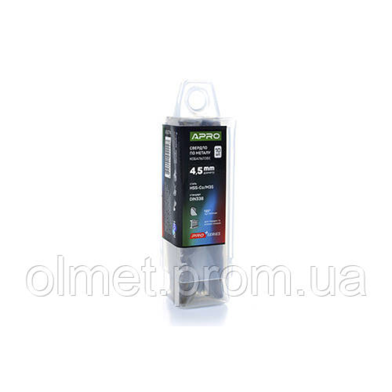 Свердло для металу кобальтове HSS-Co/M35 Ø 4.5 мм (тубус, красно 10 шт.) PRO APRO
