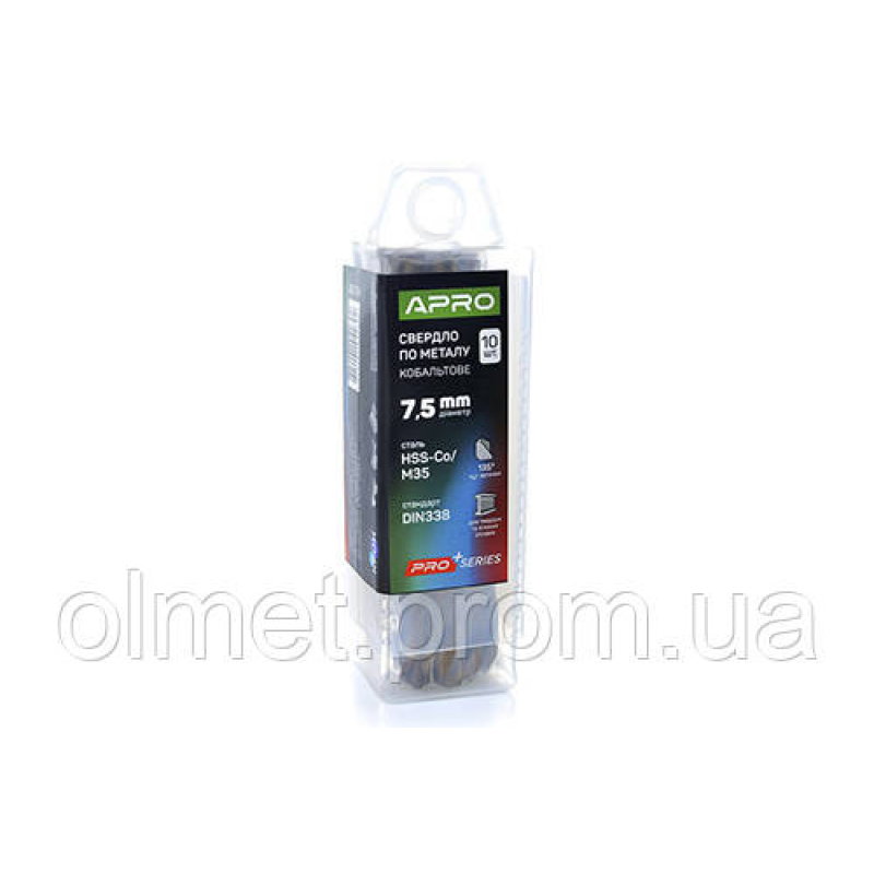 Свердло для металу кобальтове HSS-Co/M35 Ø 7.5 мм (тубус, раз 10 шт.) PRO APRO