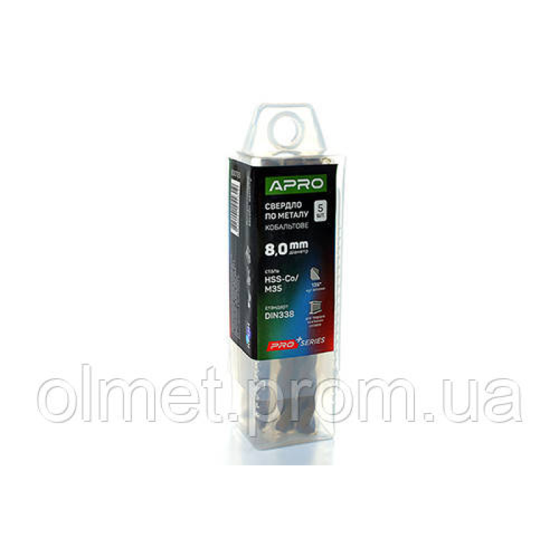 Свердло для металу кобальтове HSS-Co/M35 Ø 8.0 мм (тубус, раз на 5 шт.) PRO APRO