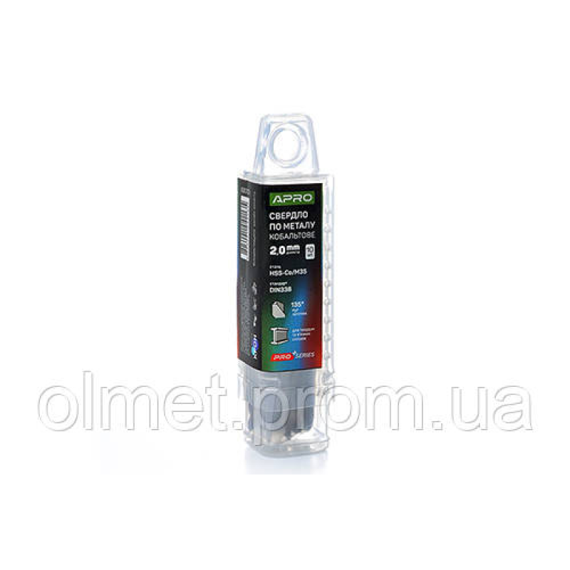 Свердло для металу кобальтове HSS-Co/M35 Ø 2.0 мм (тубус, раз 10 шт.) PRO APRO