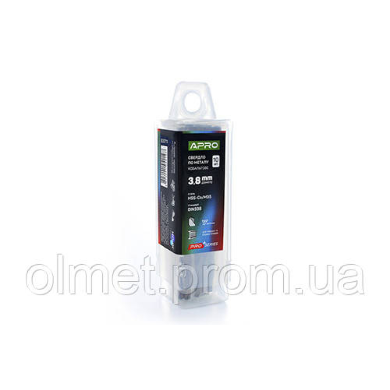 Свердло для металу кобальтове HSS-Co/M35 Ø 3.8 мм (тубус, красно 10 шт.) PRO APRO