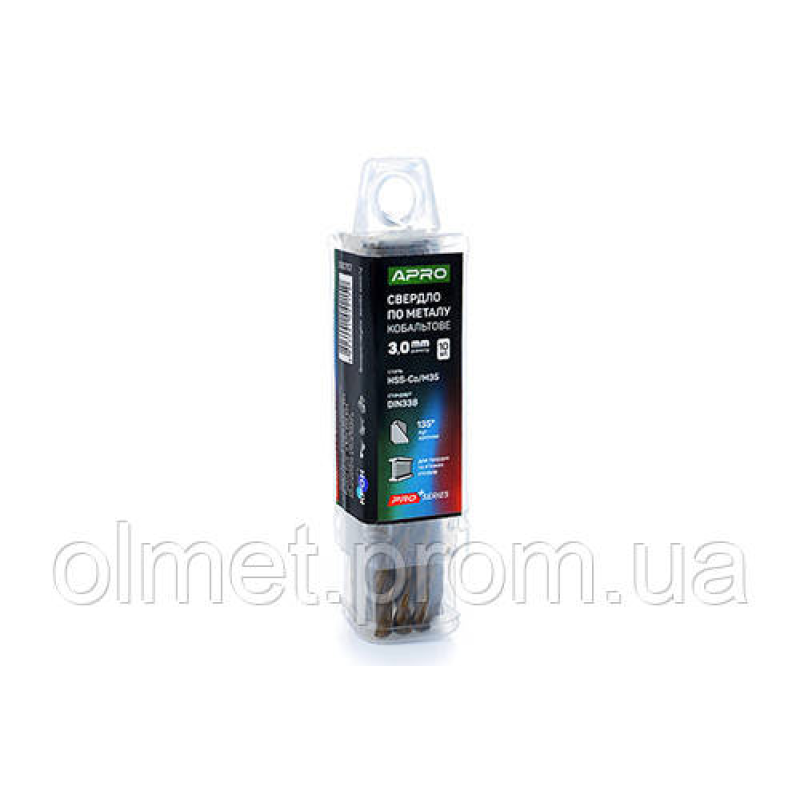 Свердло для металу кобальтове HSS-Co/M35 Ø 3.0 мм (тубус, красно 10 шт.) PRO APRO