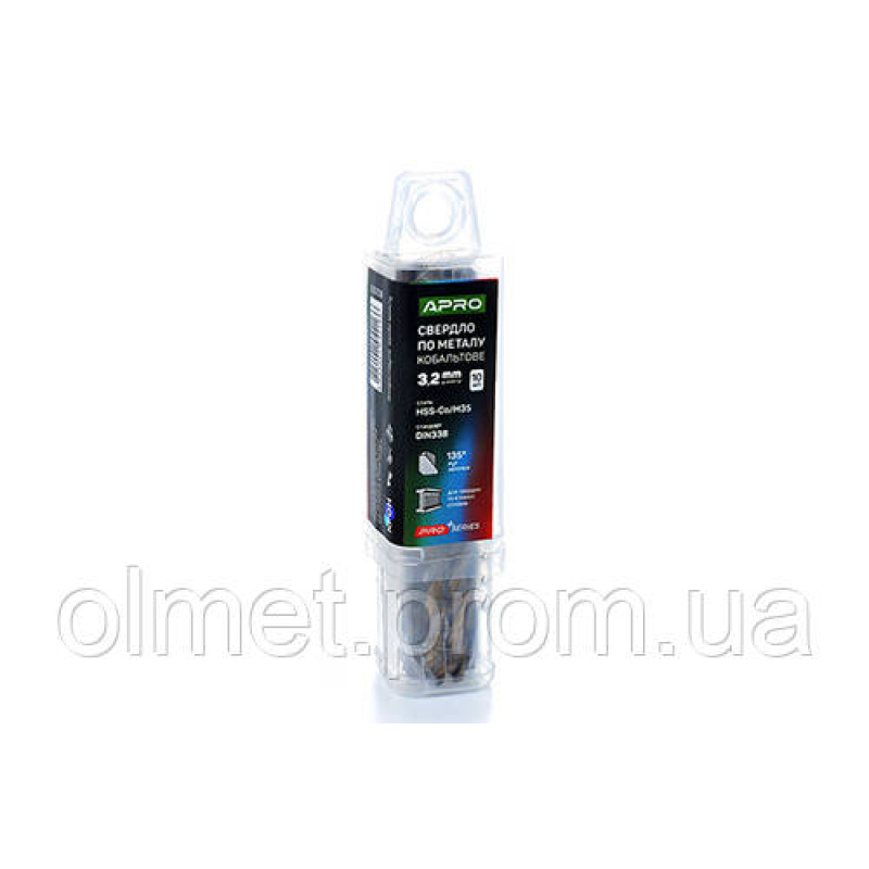 Свердло для металу кобальтове HSS-Co/M35 Ø 3.2 мм (тубус, красно 10 шт.) PRO APRO