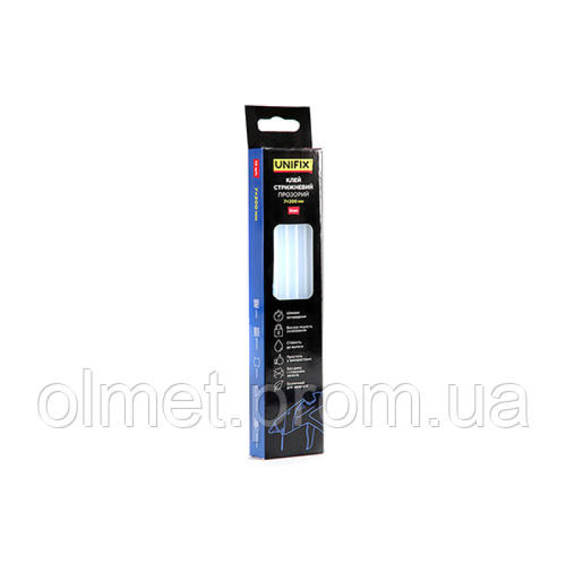 Клей стрижневий прозорий 7.0х200мм 12 шт (коробок) UNIFIX Клей стрижневий прозорий 7.0х200мм 12 шт (коробок) UNIFIX