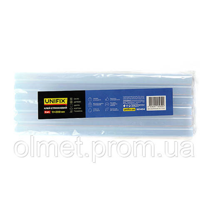 Клей стрижневий прозорий 11.0х200мм 6 шт (пакет) UNIFIX Клей стрижневий прозорий 11.0х200мм 6 шт (пакет) UNIFIX