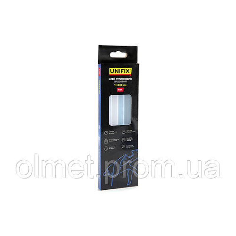 Клей стрижневий прозорий 11.0х200мм 6 шт (коробок) UNIFIX