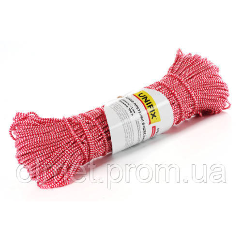 Шнур плетений кольоровий будівельний 3 мм 100 м UNIFIX Шнур плетений кольоровий будівельний 3 мм 100 м UNIFIX