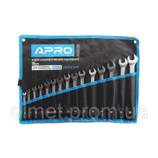 Набір ключів ріжково-накидних CrV 15 шт (6-19, 22 мм) (холодний штамп DIN3113) APRO