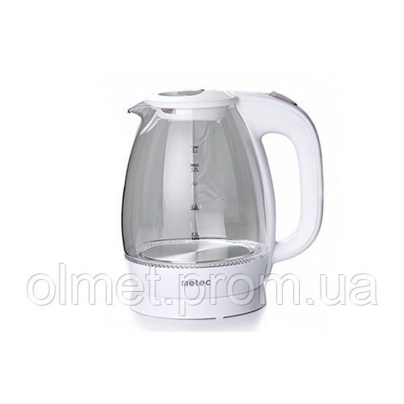 Електрочайник EK-03GW 1.7 л, 1850-2200 Вт, корпус скло, білий Metec