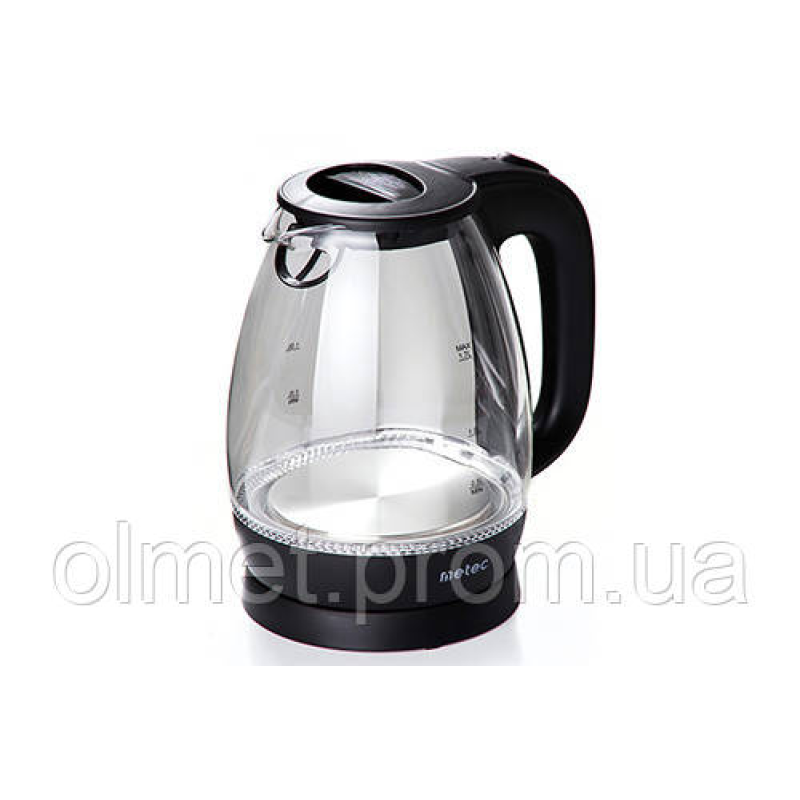 Електрочайник EK-03GB 1.7 л, 1850-2200 Вт, корпус скло, чорний Metec