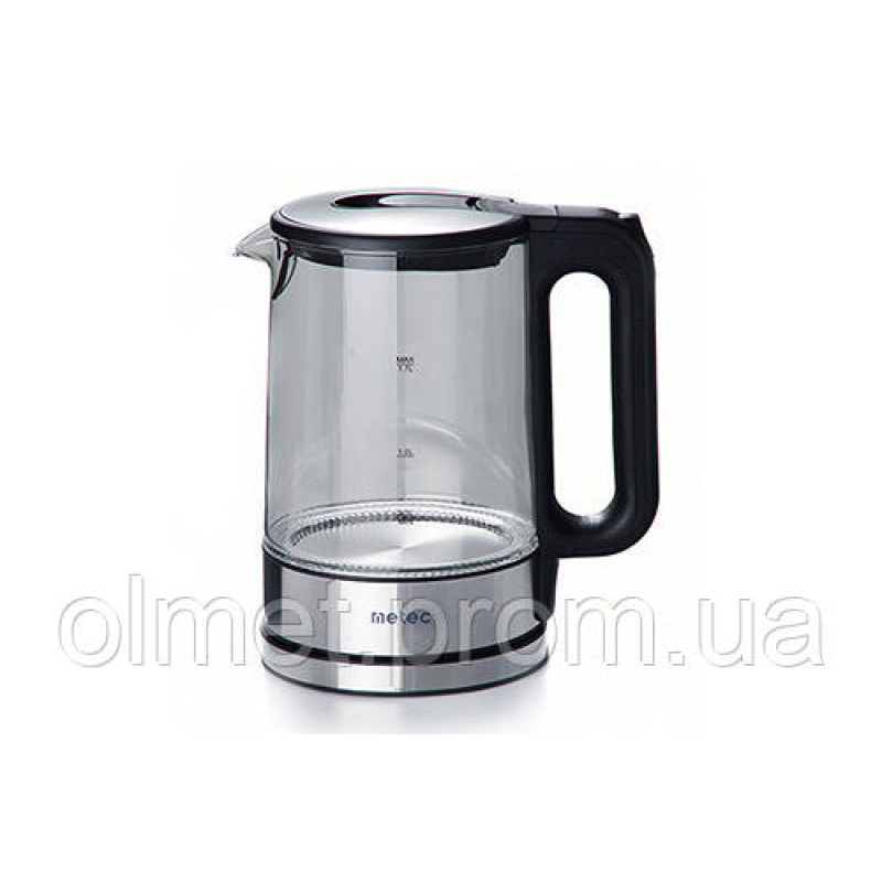 Електрочайник EK-02GB 1.7 л, 1850-2200 Вт, корпус скло, чорний Metec Електрочайник EK-02GB 1.7 л, 1850-2200 Вт, корпус скло, чорний Metec