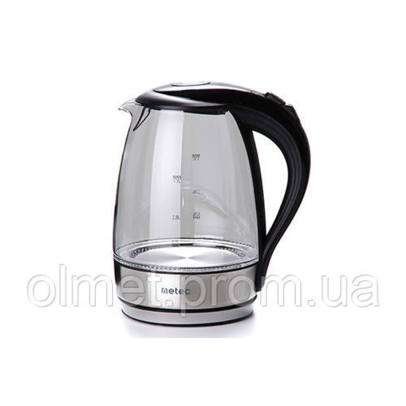 Електрочайник EK-04GB 1.7 л, 1850-2200 Вт, корпус скло, чорний Metec