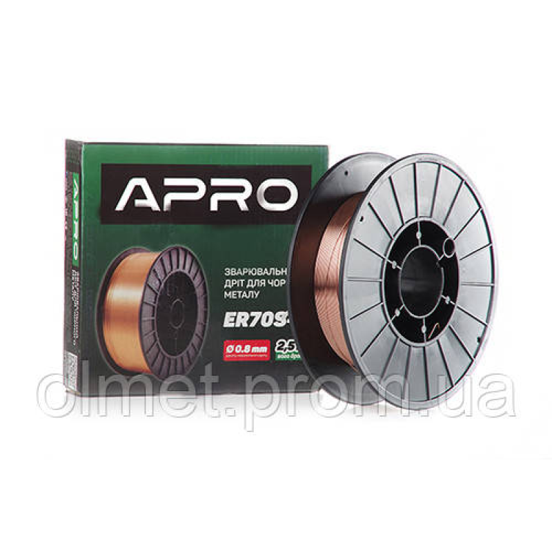 Зварювальний дріт ER70S-6 0,8 мм 2,5 кг п.б. APRO Зварювальний дріт ER70S-6 0,8 мм 2,5 кг п.б. APRO