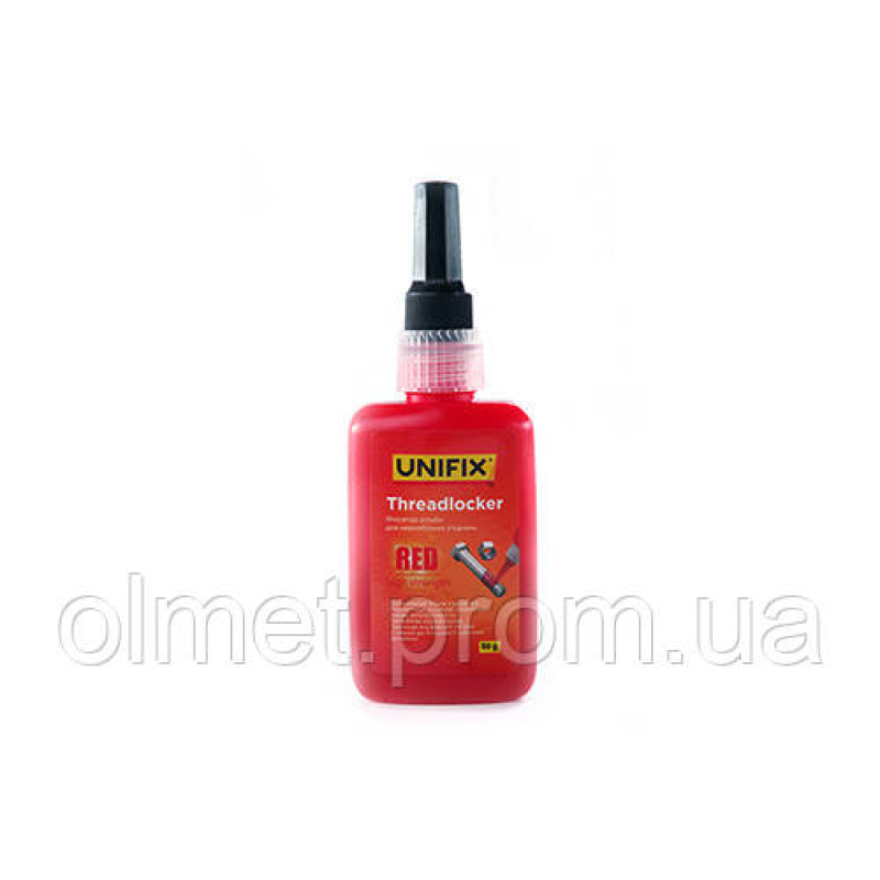 Фіксатор різі для нерозбірних з“єднань червоний 50 г UNIFIX Фіксатор різі для нерозбірних з“єднань червоний 50 г UNIFIX