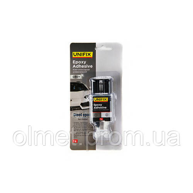 Клей епоксидний двокомпонентний для металу шприц (сірий) 6 г UNIFIX Клей епоксидний двокомпонентний для металу шприц (сірий) 6 г UNIFIX