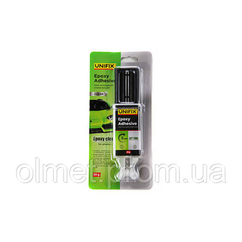 Клей епоксидний двокомпонентний для пластику шприц (прозорий) 30 г UNIFIX Клей епоксидний двокомпонентний для пластику шприц (прозорий) 30 г UNIFIX