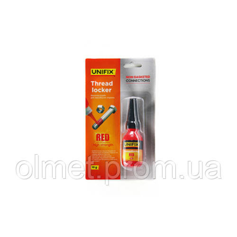 Фіксатор різі для нерозбірних з“єднань червоний 10 г UNIFIX