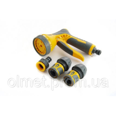 Набір пістолет-розпилювач 9 режимів із регулюванням потоку, конектори 3/4“““, адаптер 1/2“ — 3/4 СИЛА