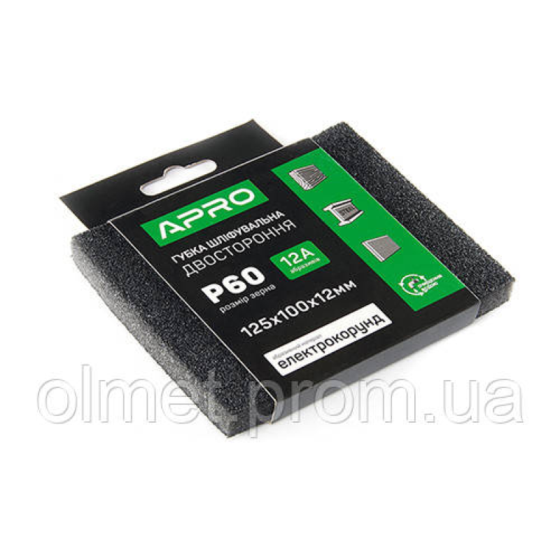 Губка шліфувальна двостороння Р60 125х100х12мм APRO Губка шліфувальна двостороння Р60 125х100х12мм APRO