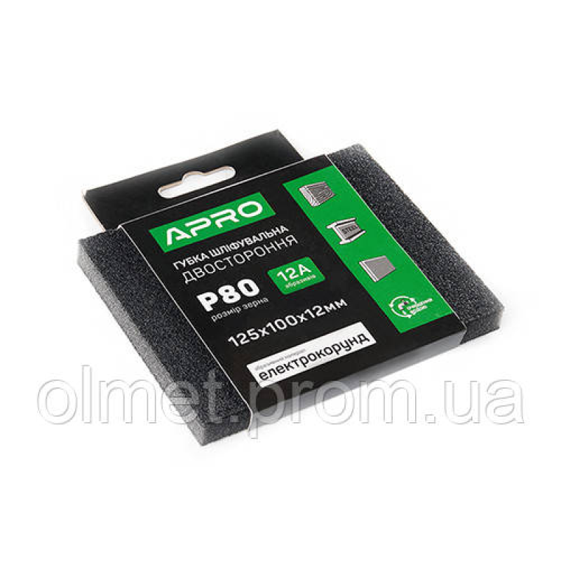 Губка шліфувальна двостороння Р80 125х100х12мм APRO Губка шліфувальна двостороння Р80 125х100х12мм APRO