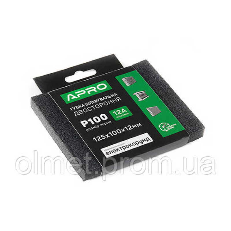 Губка шліфувальна двостороння Р100 125х100х12 мм APRO Губка шліфувальна двостороння Р100 125х100х12 мм APRO