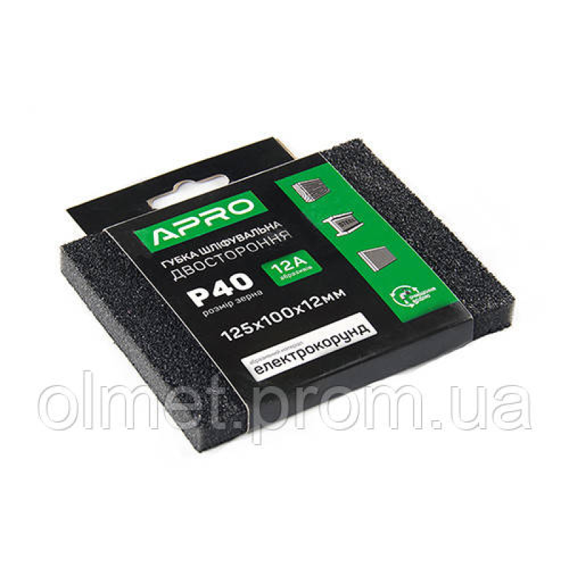 Губка шліфувальна двостороння Р40 125х100х12 мм APRO Губка шліфувальна двостороння Р40 125х100х12 мм APRO